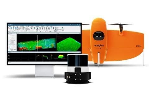 Wingtra VTOL fixed-wing UAV with LiDAR payload and processing workstation